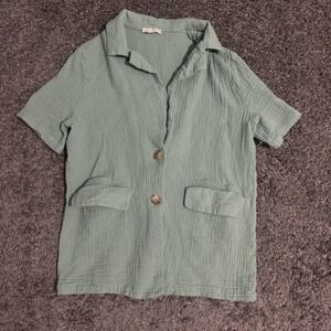 MNI Los Angeles 2 Button Short Sleeve Summer‎ Blazer Green 100% Cotton Medium